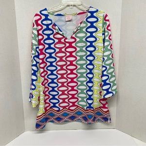 Parisou Womens Top Tunic Colorful Bell Sleeve Large Pullover Top 70 Groovy Vibes